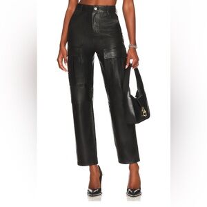 NWT GRLFRND Gianna Cargo Black Leather Pants